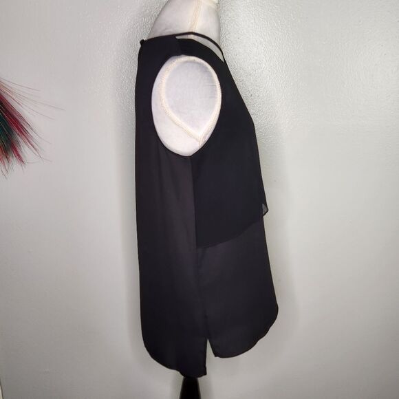 BCBGeneration Black Cut Out Neck Layered Look Chiffon Sleeveless Blouse Medium - Picture 4 of 8